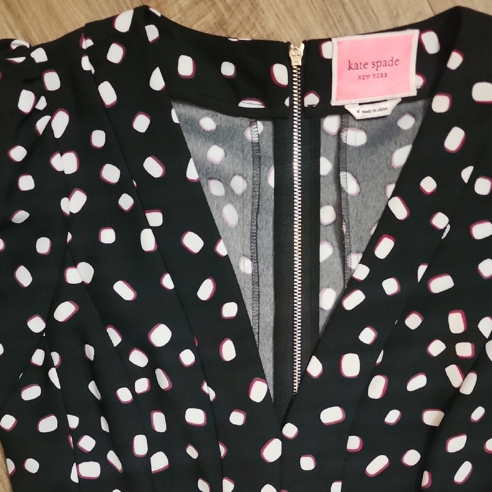 Kate Spade New York Mellow Black Polka Dot Fit & Flare Dress V-Neck - Picture 3 of 10